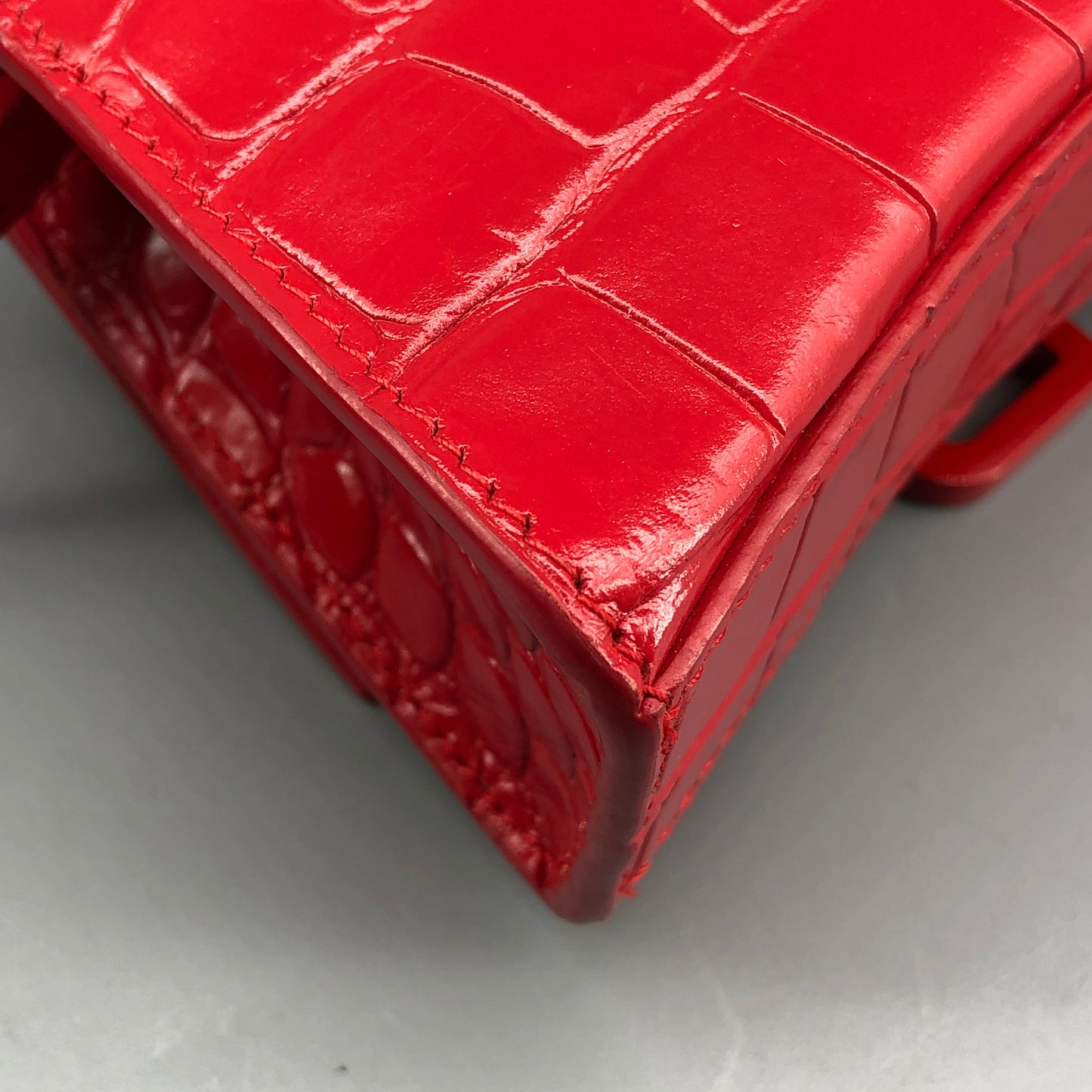 Balenciaga Red Croc Embossed Nano Hourglass Top Handle Bag