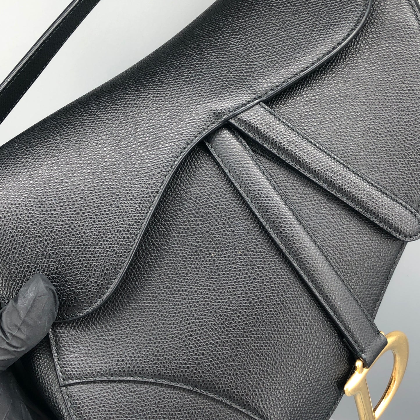 Christian Dior Saddle Medium Grained Calfskin Shoulder Bag Black + Extra Strap