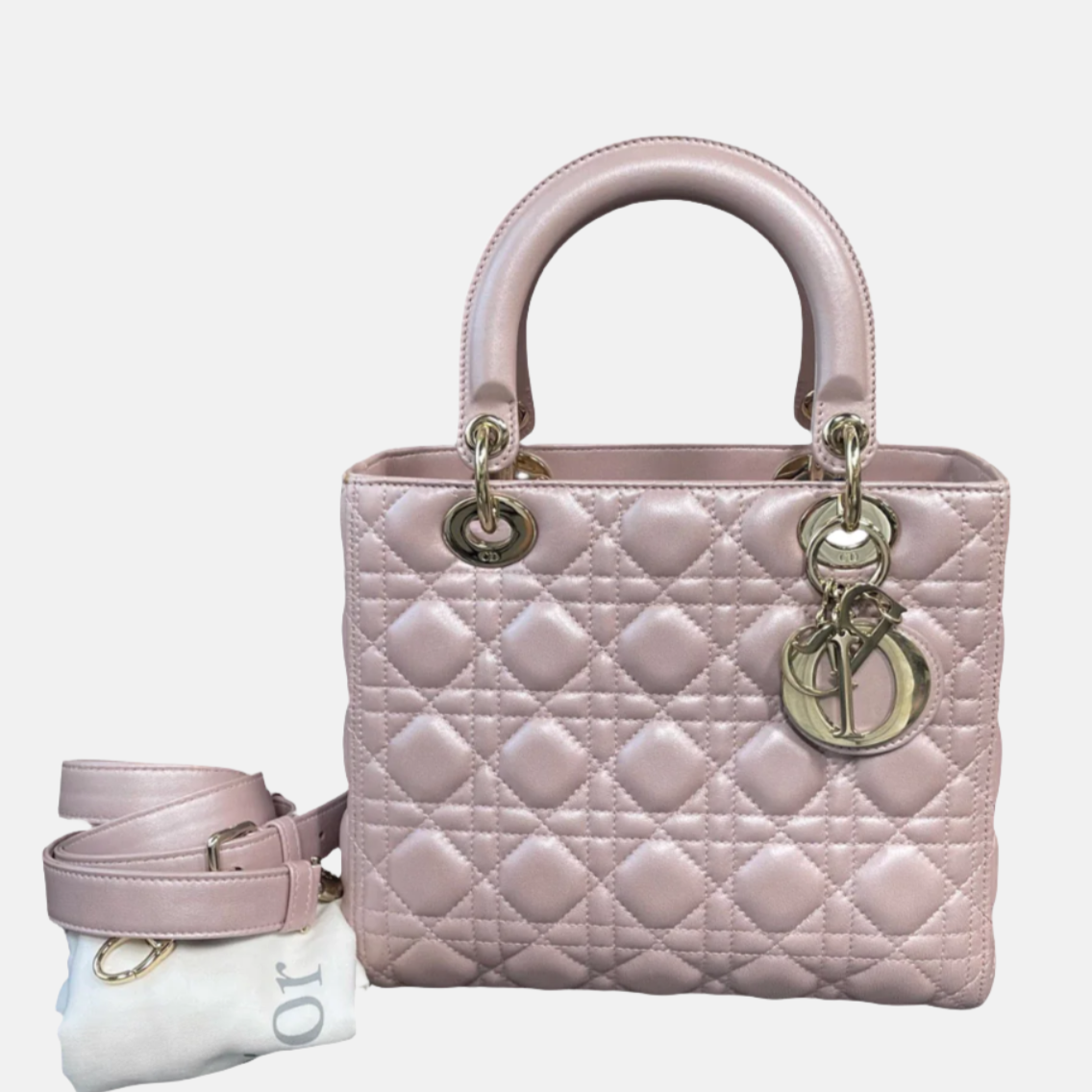 Lady Dior Medium Handbag Pearlescent Pink Cannage Leather Gold Hardware, 2016