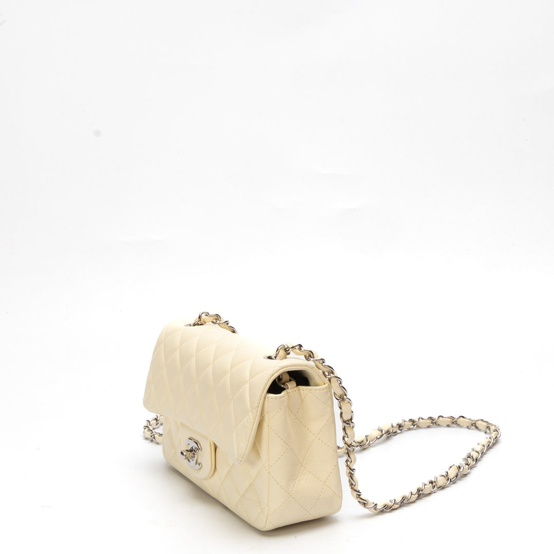 Chanel White Classic Mini Square Flap Flap Bag - Rovelle Bags