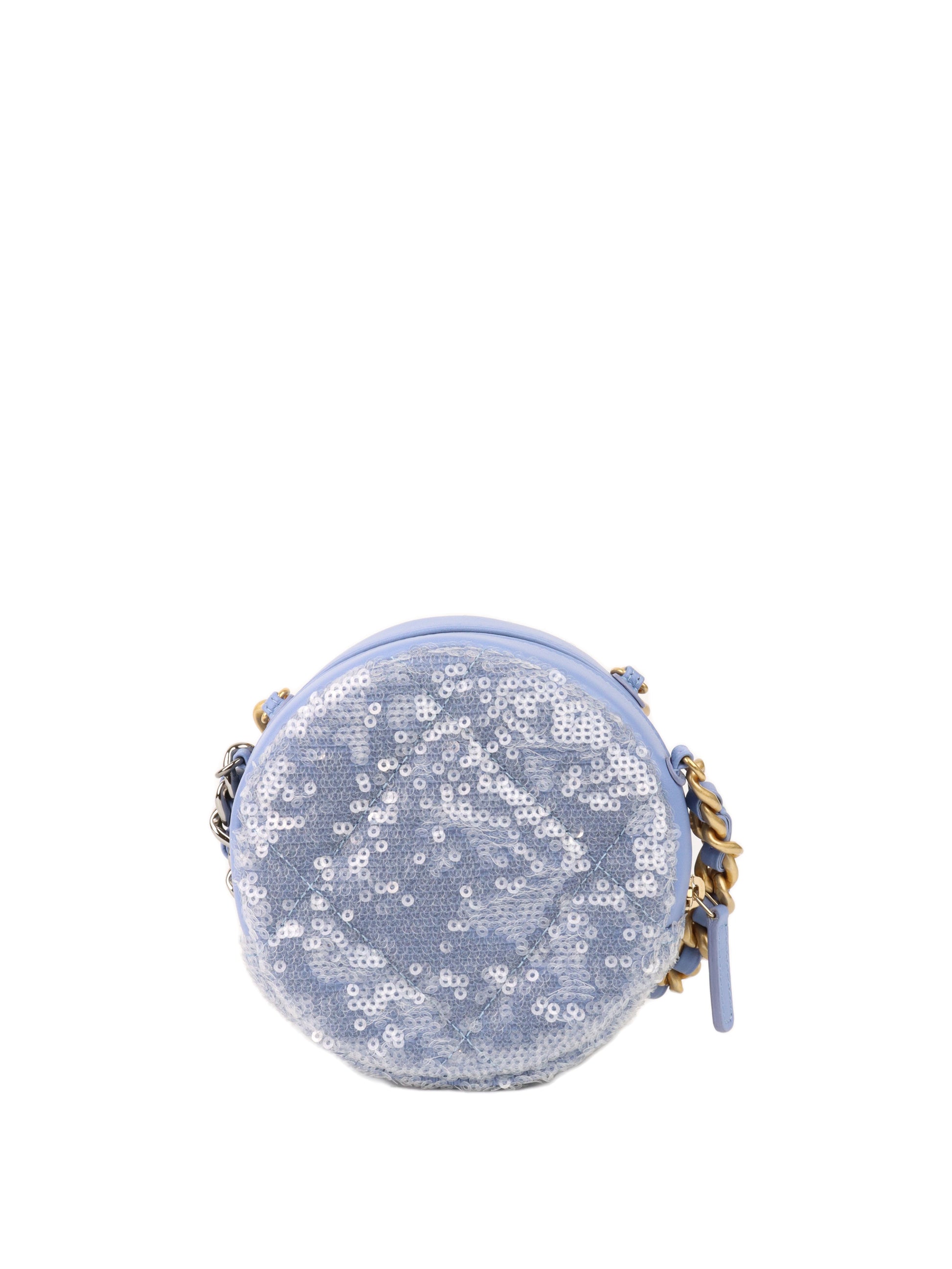 Chanel 19 Round Blue Sequinned Clutch Clutch Bag - Rovelle Bags