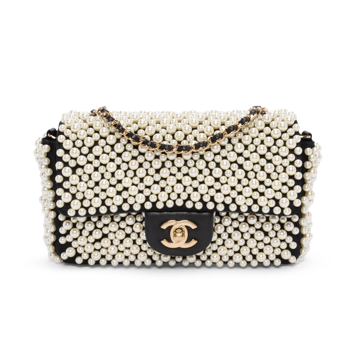 Chanel Black Satin & Lambskin Pearl Flap Bag - Rovelle Bags
