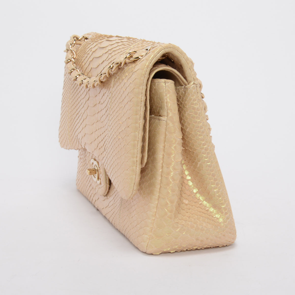 Chanel Light Beige Iridescent Python Large Flap Bag - Rovelle Bags