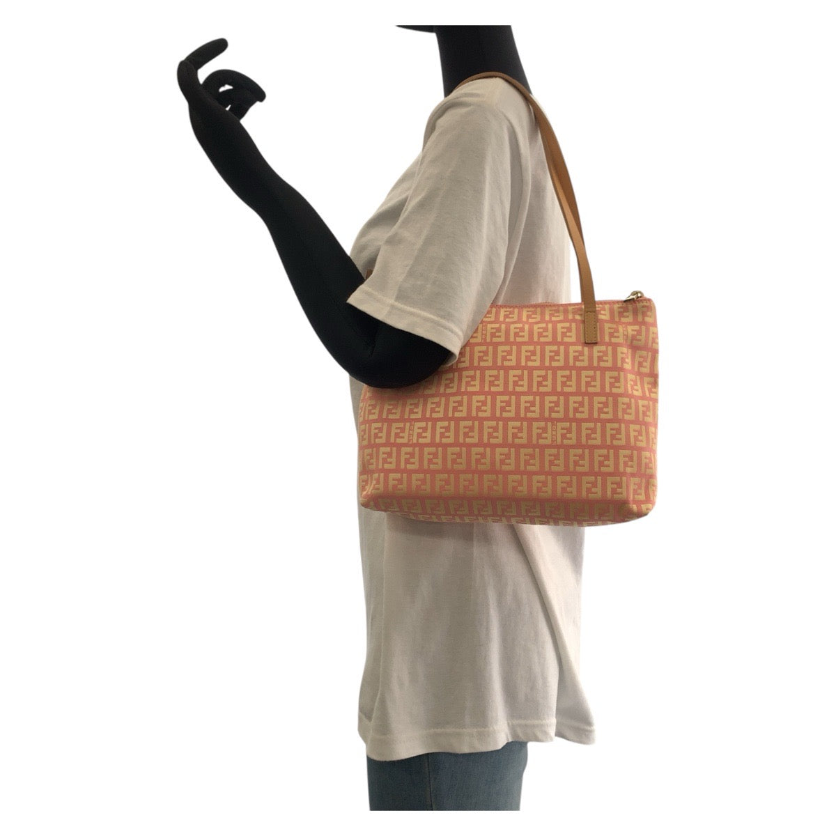 FENDI Tote Bag 2305 8BH021 028 Canvas, Leather Pink Beige Gold Metal Tote Bag Shoulder Bag Zucchino Women