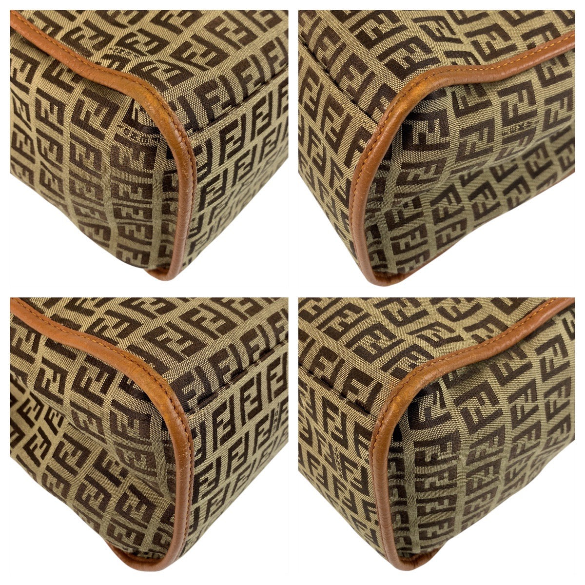 FENDI Tote Bag 8BH153 Canvas, Leather Brown Gold Metal Tote Bag Shoulder Bag Zucchino Women