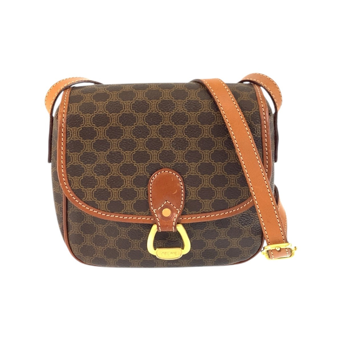 CELINE Shoulder Bag MO7 PVC Brown Gold Metal Macadam