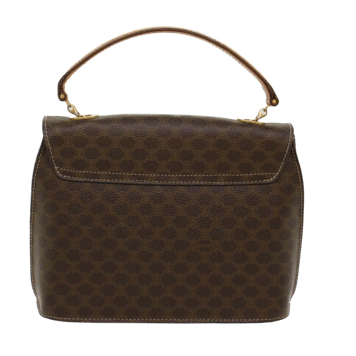 Luxury CELINE Macadam Canvas Hand Bag PVC Leather Brown 50557