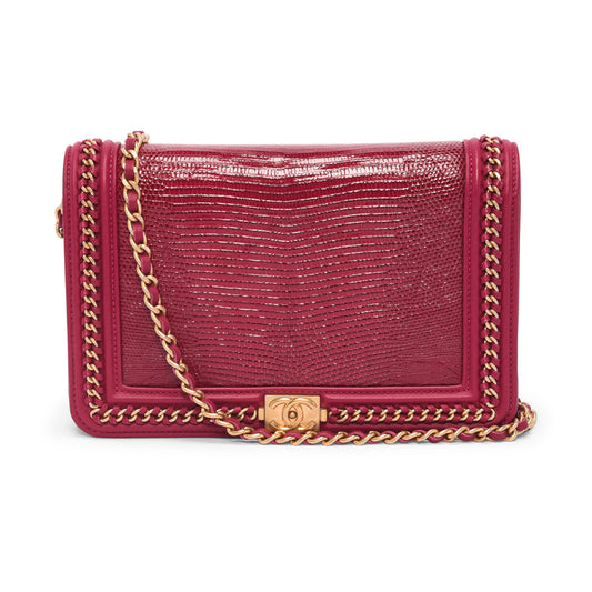 Chanel Magenta Lizard & Lambskin Chain Crossbody Bag - Rovelle Bags