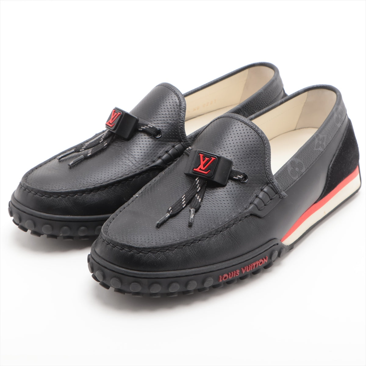 Louis Vuitton LV Racing Line 21 Year PVC Leather Driving Shoes 7 1/2 Men Black ND0231 Monogram LV Logo