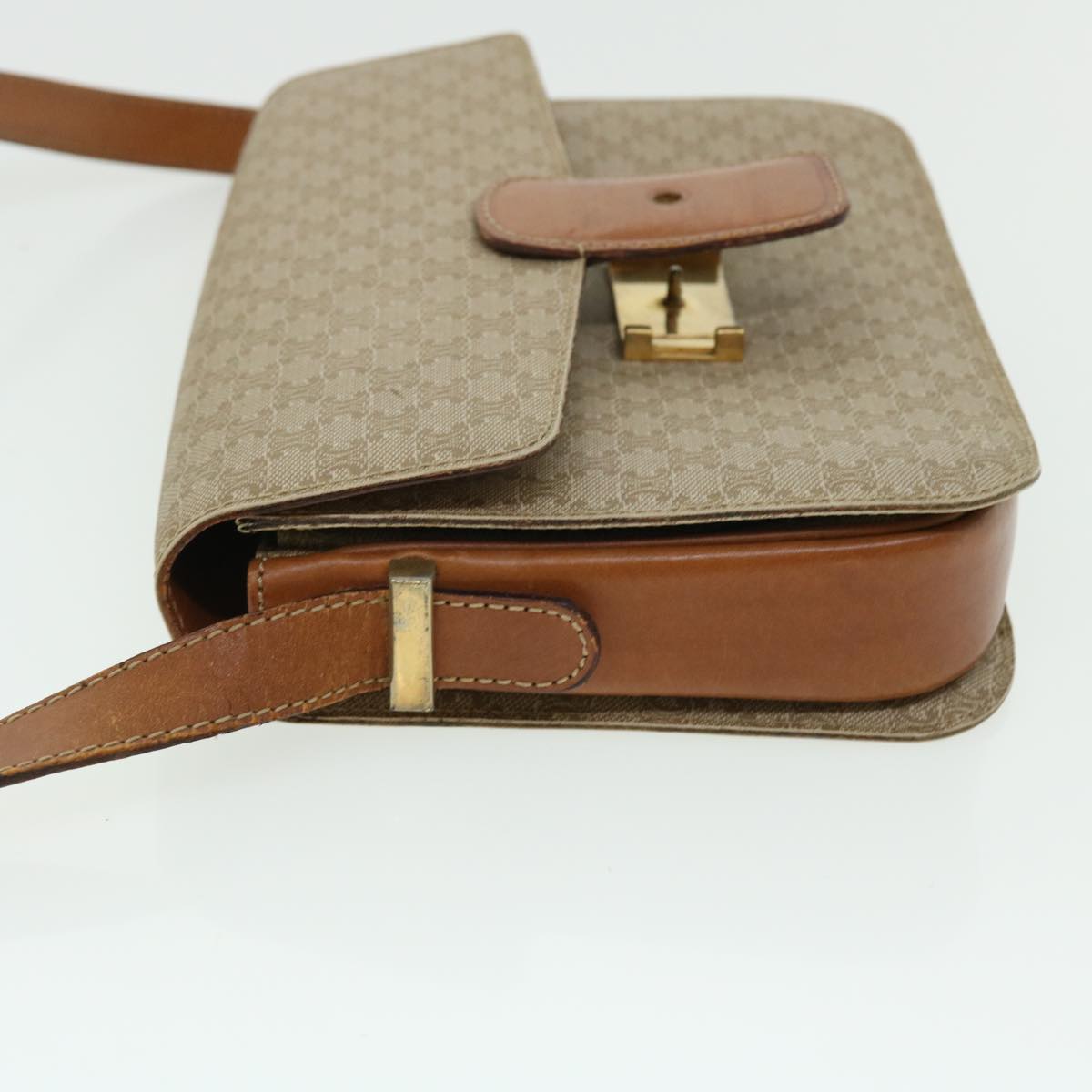 Luxury CELINE Macadam Canvas Shoulder Bag Canvas Leather Beige Brown 51028