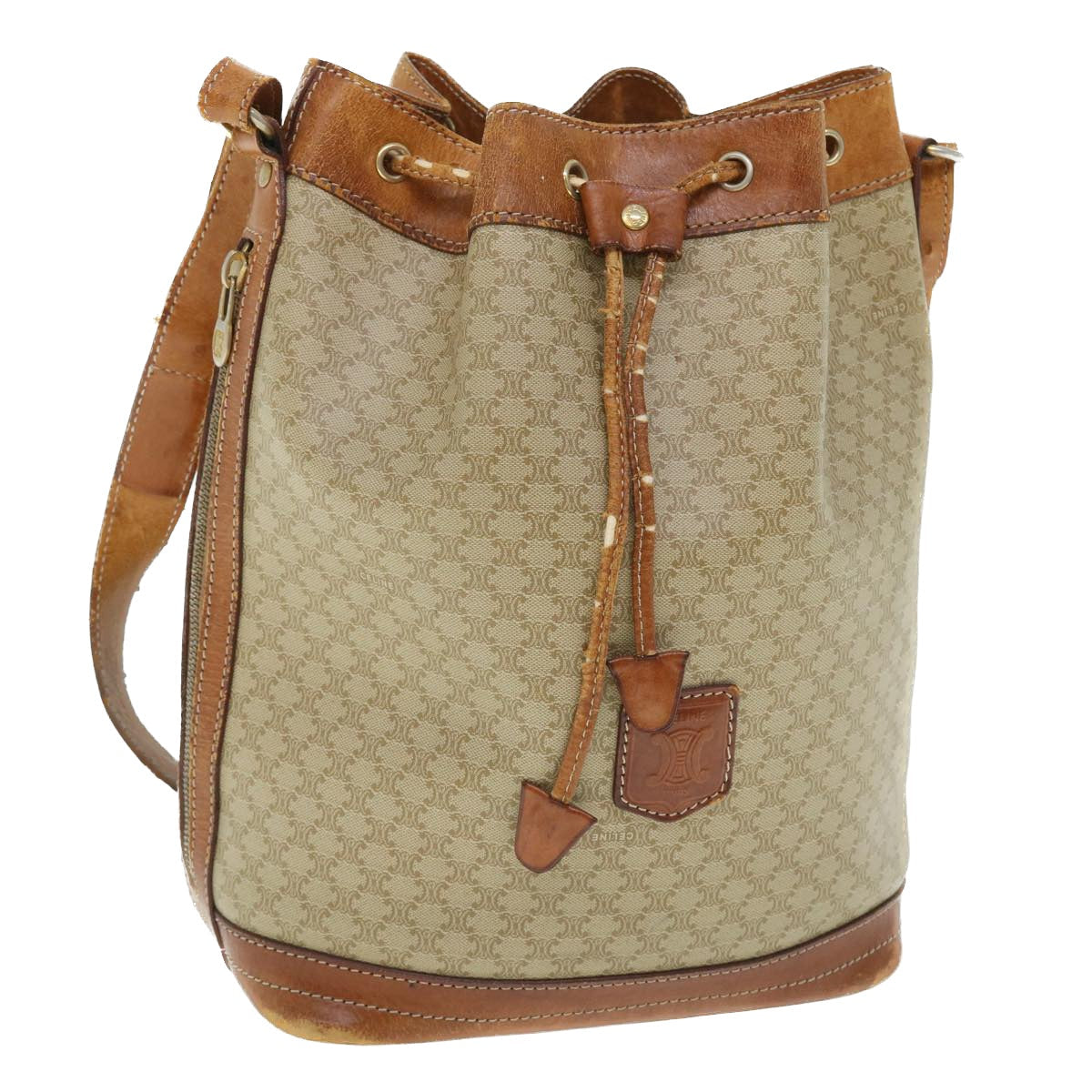 Luxury CELINE Macadam Canvas Shoulder Bag Beige 51313