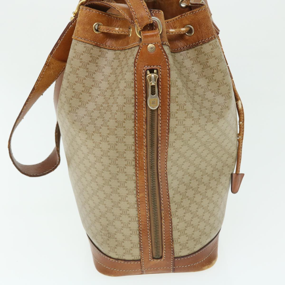 Luxury CELINE Macadam Canvas Shoulder Bag Beige 51313