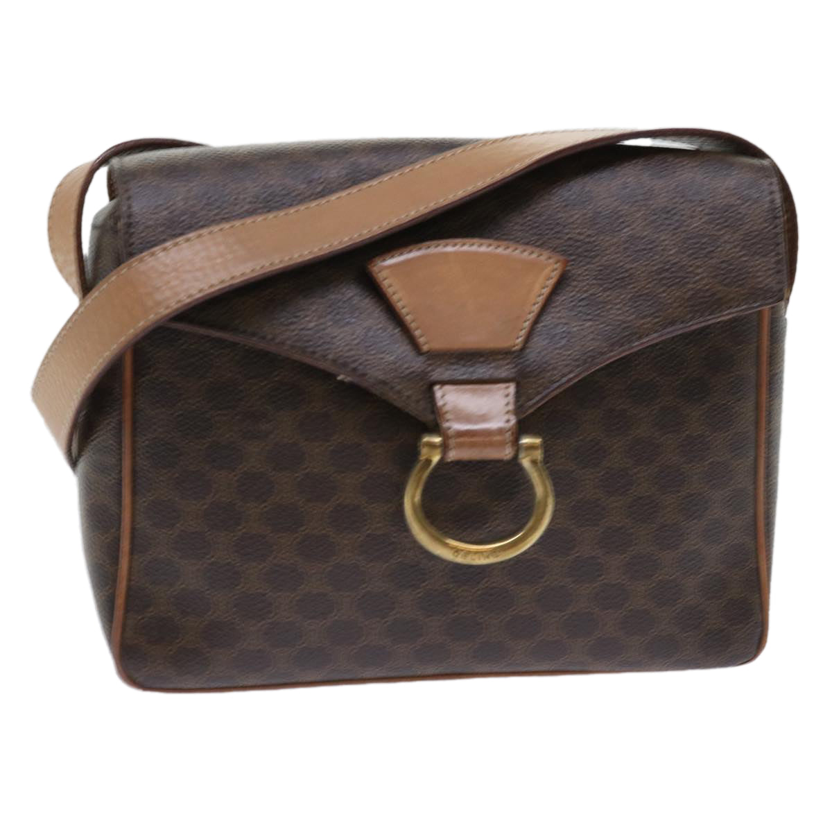 Luxury CELINE Macadam Canvas Shoulder Bag PVC Leather Brown 51453