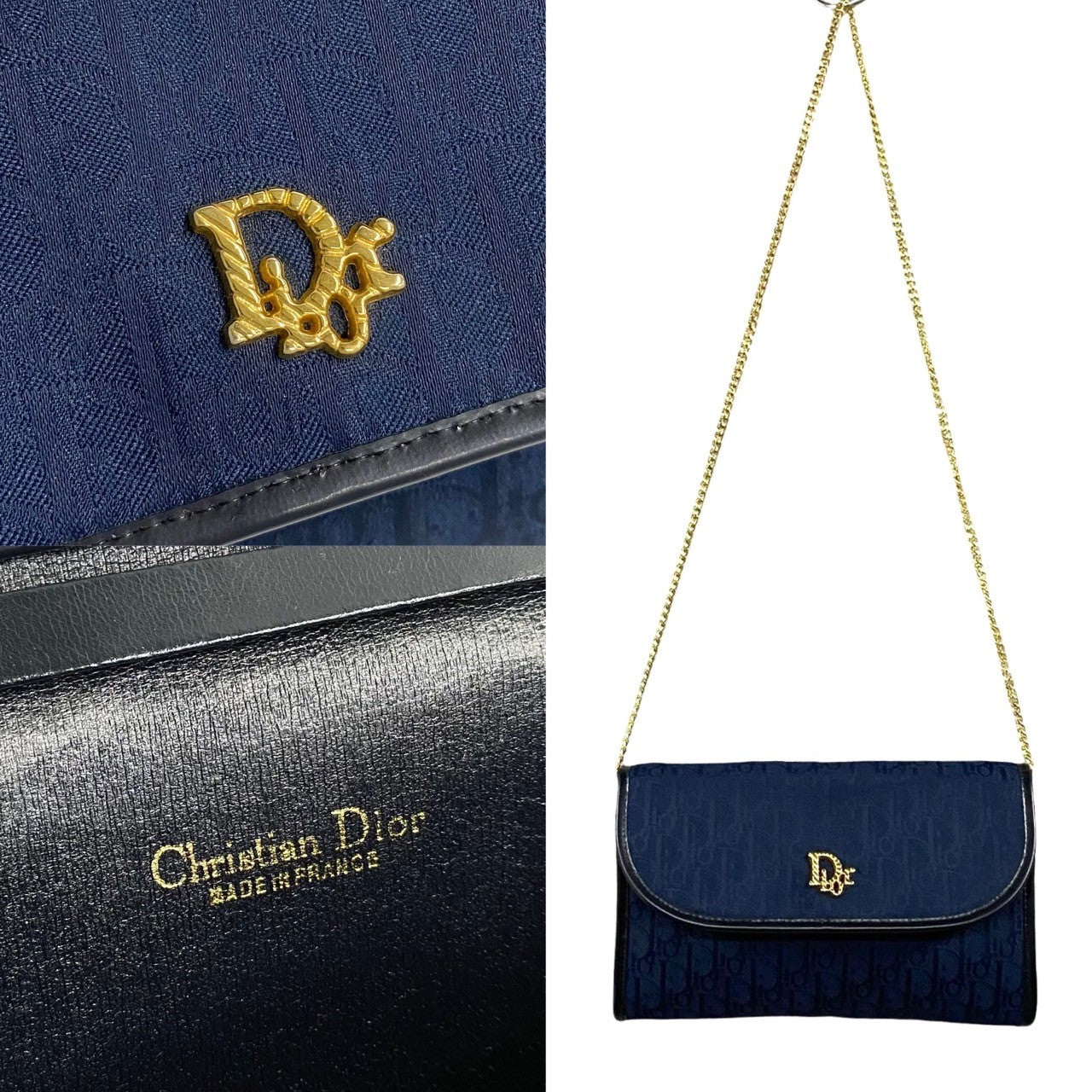Dior Shoulder Bag Canvas, Leather Navy Trotter Pattern logo Metal Women