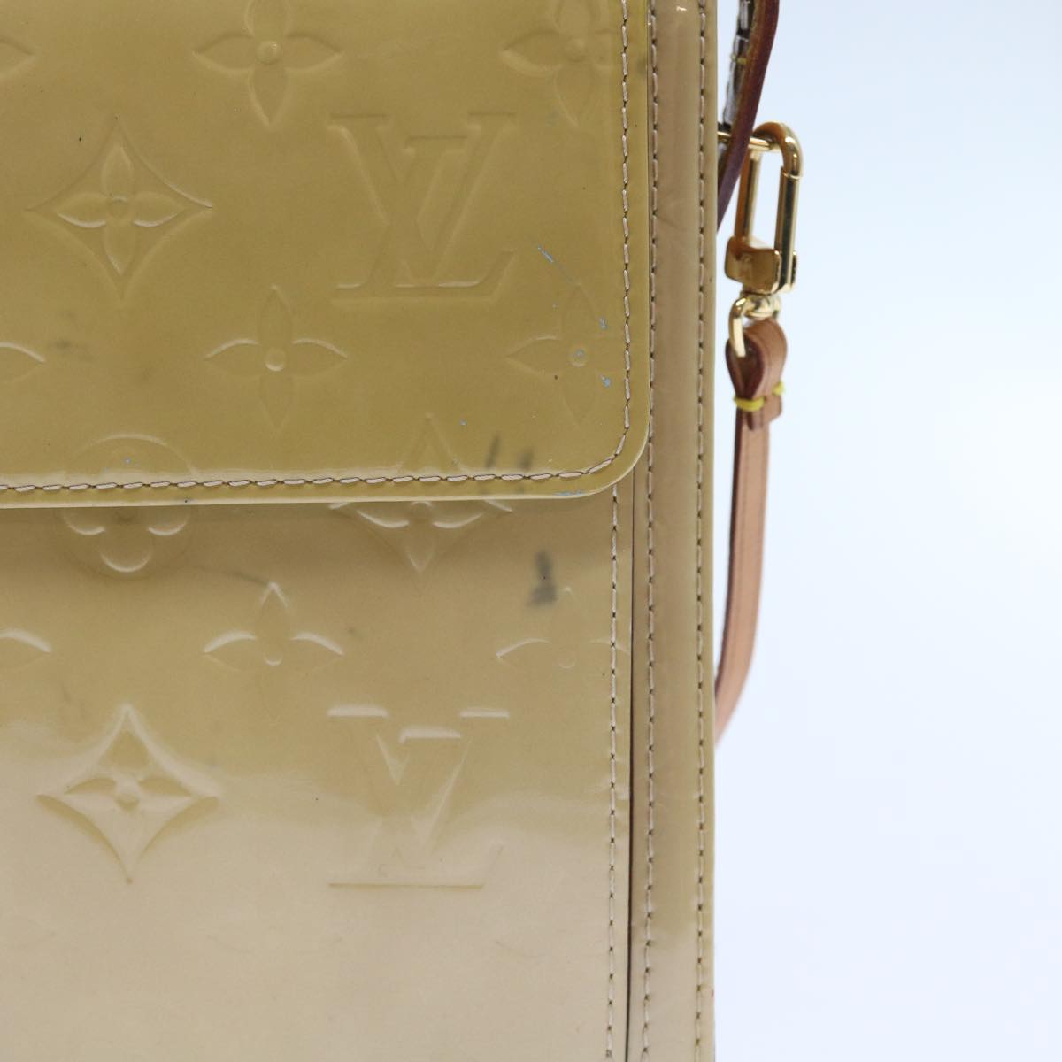 LOUIS VUITTON Monogram Vernis Motto Accessory Pouch Beige M91136 LV Auth 53033