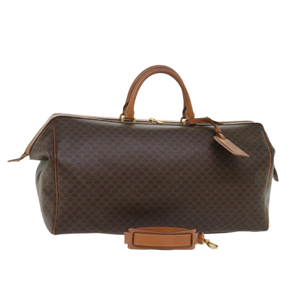 Luxury CELINE Macadam Canvas Boston Bag PVC Leather 2way Brown 53086