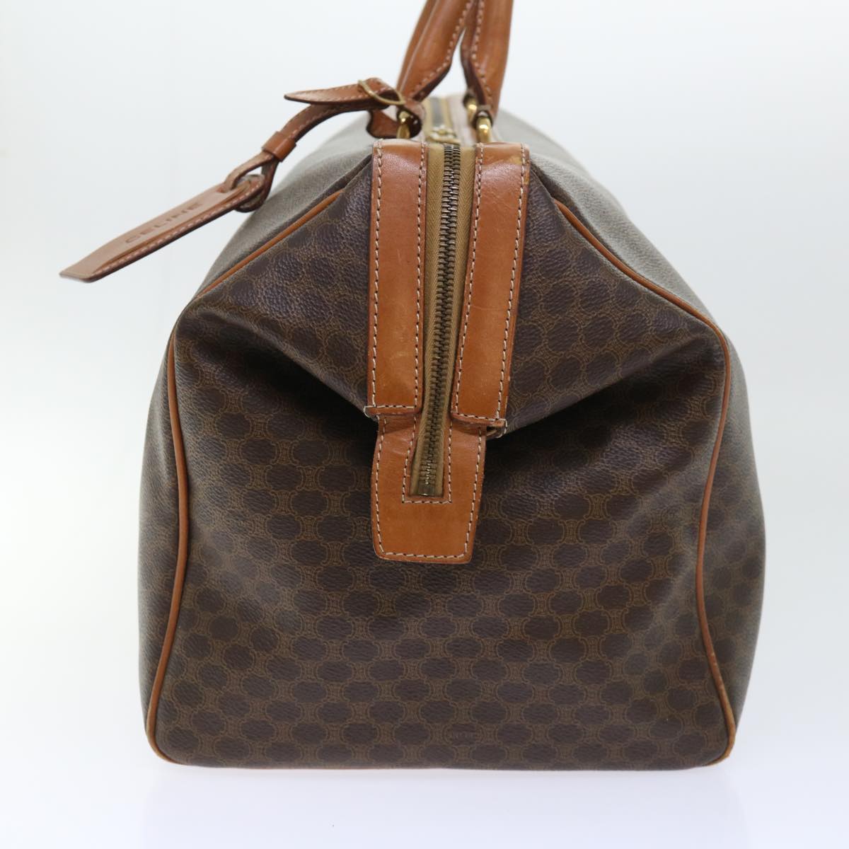 Luxury CELINE Macadam Canvas Boston Bag PVC Leather 2way Brown 53086