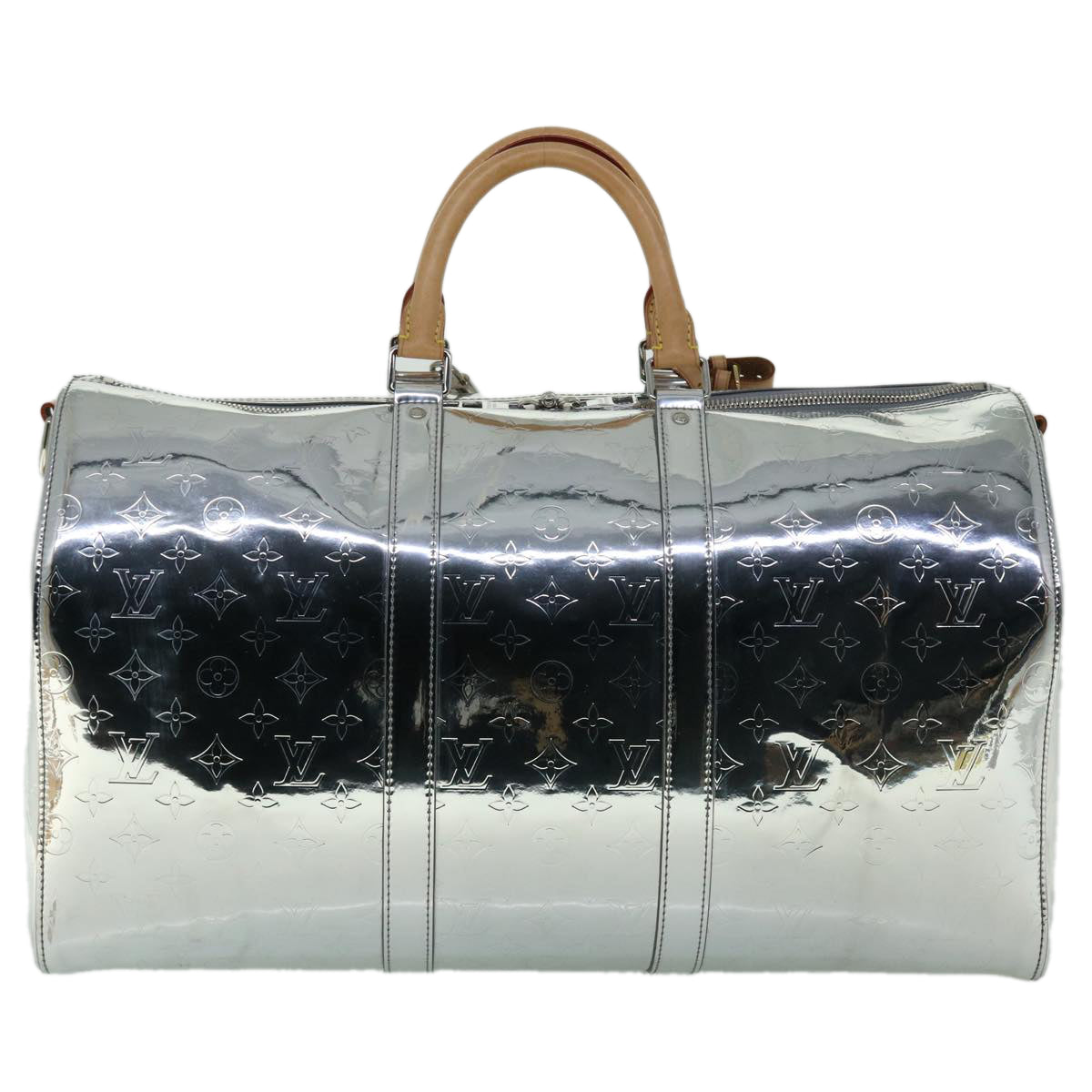 LOUIS VUITTON Mirror Keepall Bandouliere 50 Bag Silver M45886 LV Auth 53414A
