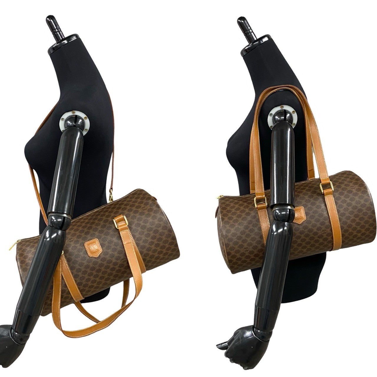 CELINE Shoulder Bag Leather, PVC Brown Macadam Blason Triomphe Pattern Women