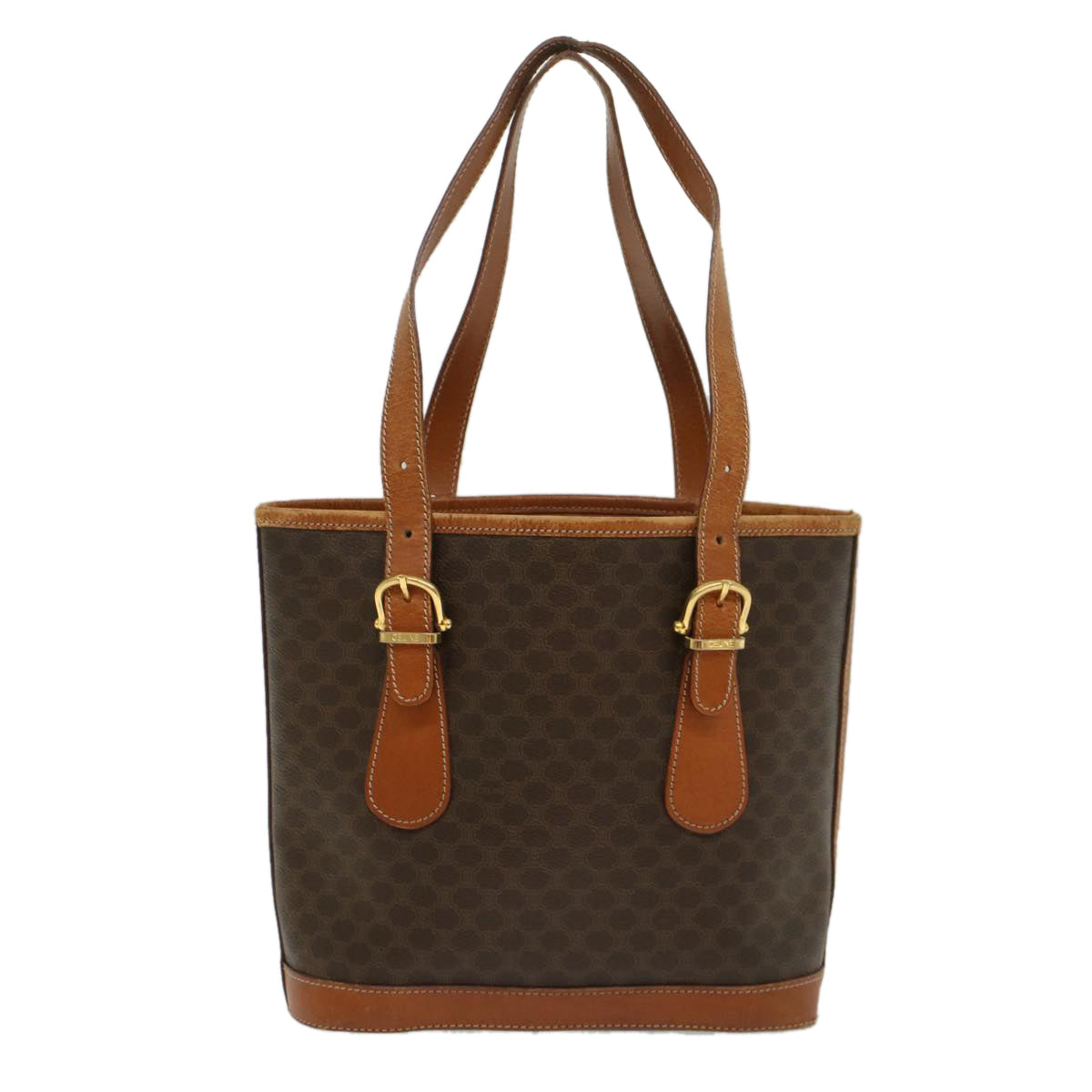 Luxury CELINE Macadam Canvas Shoulder Bag PVC Leather Brown 54110