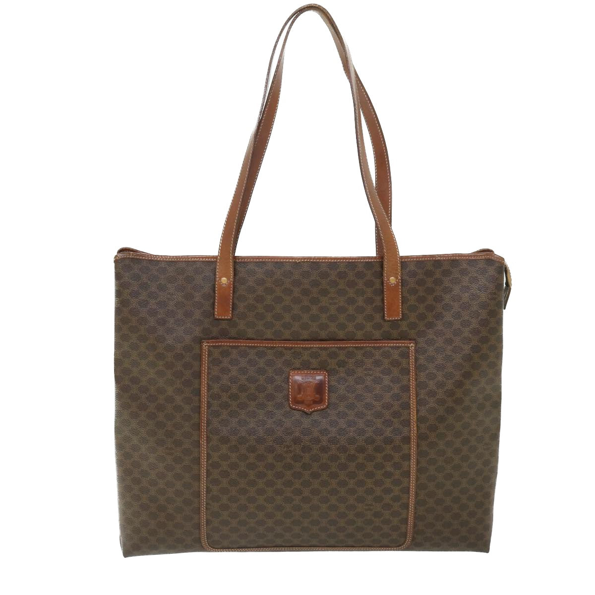 Luxury CELINE Macadam Canvas Shoulder Bag PVC Leather Brown 54121