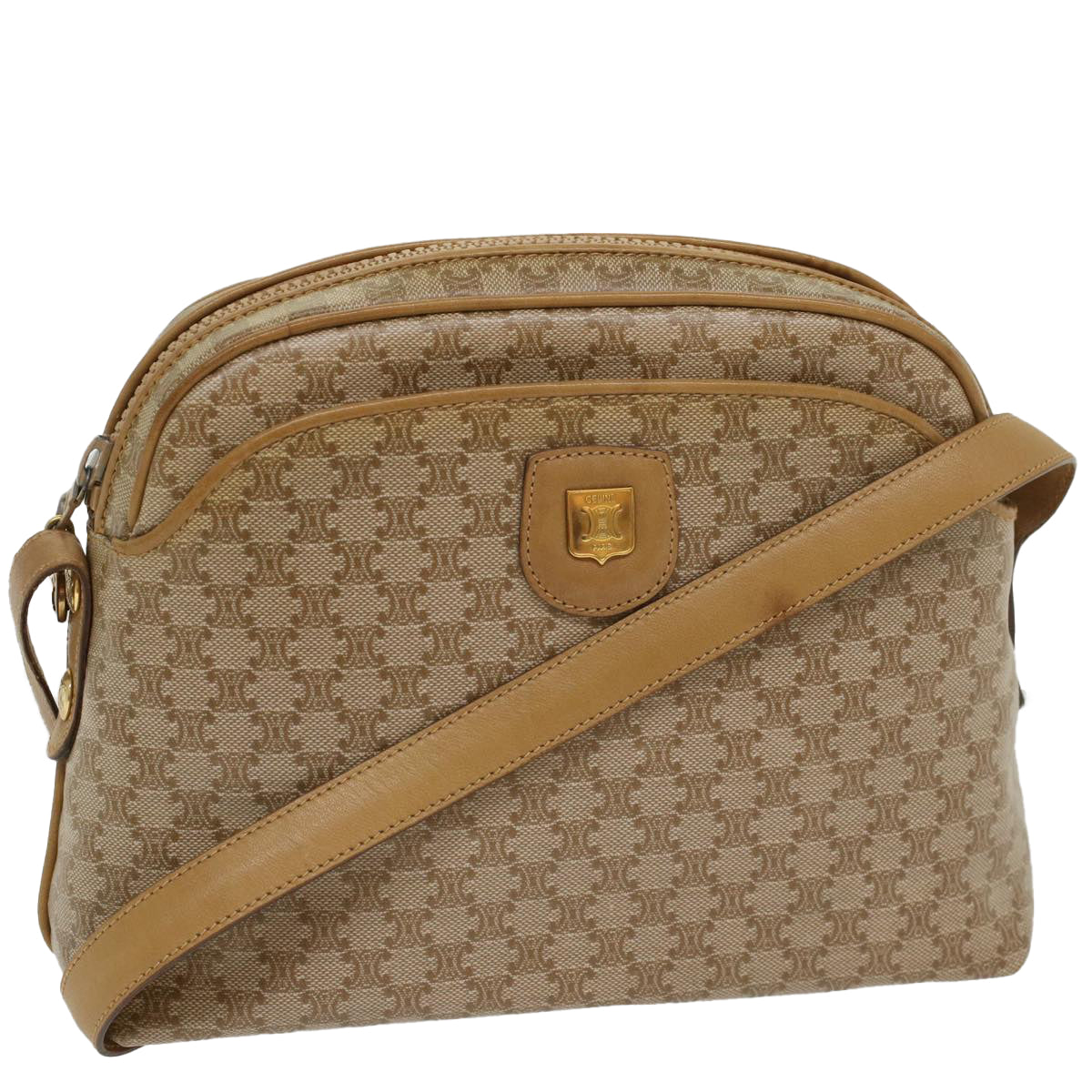 Luxury CELINE Macadam Canvas Shoulder Bag Beige 54135