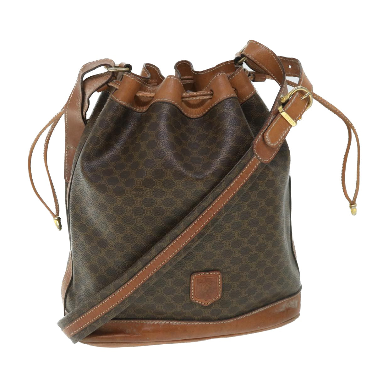 Luxury CELINE Macadam Canvas Shoulder Bag PVC Leather Brown 54786
