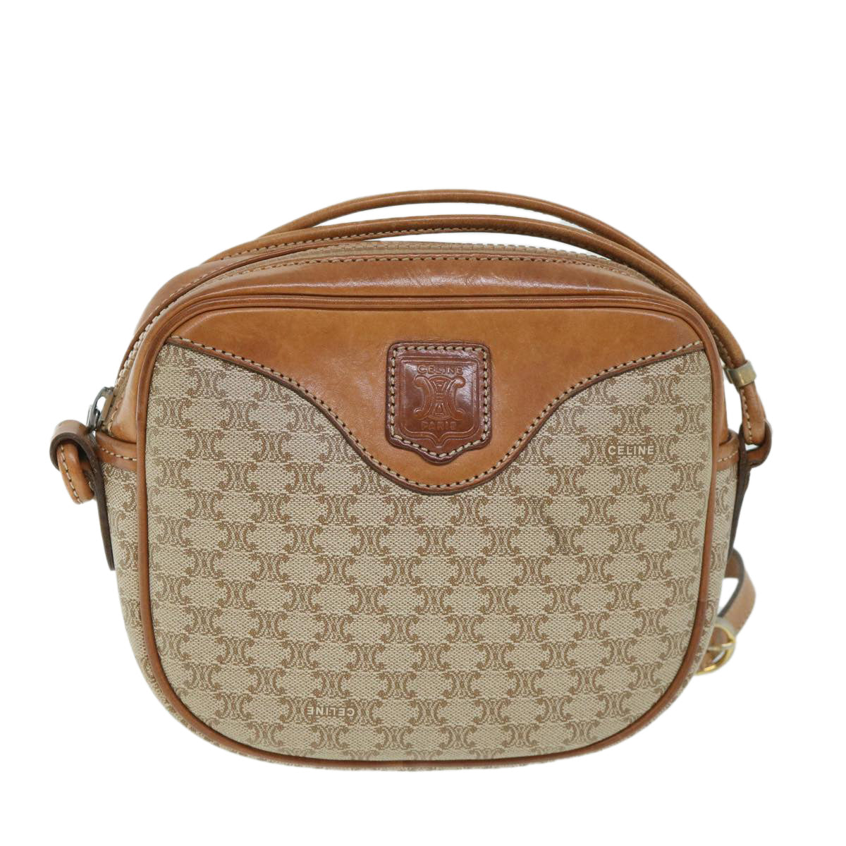 Luxury CELINE Macadam Canvas Shoulder Bag Beige 54801