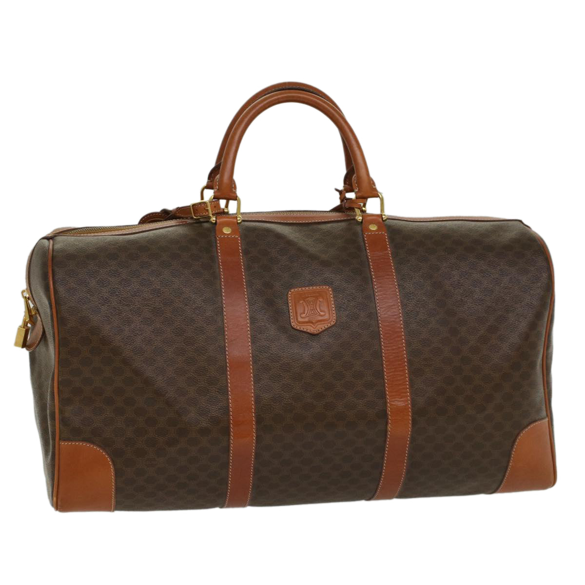 Luxury CELINE Macadam Canvas Boston Bag PVC Leather Brown 54831
