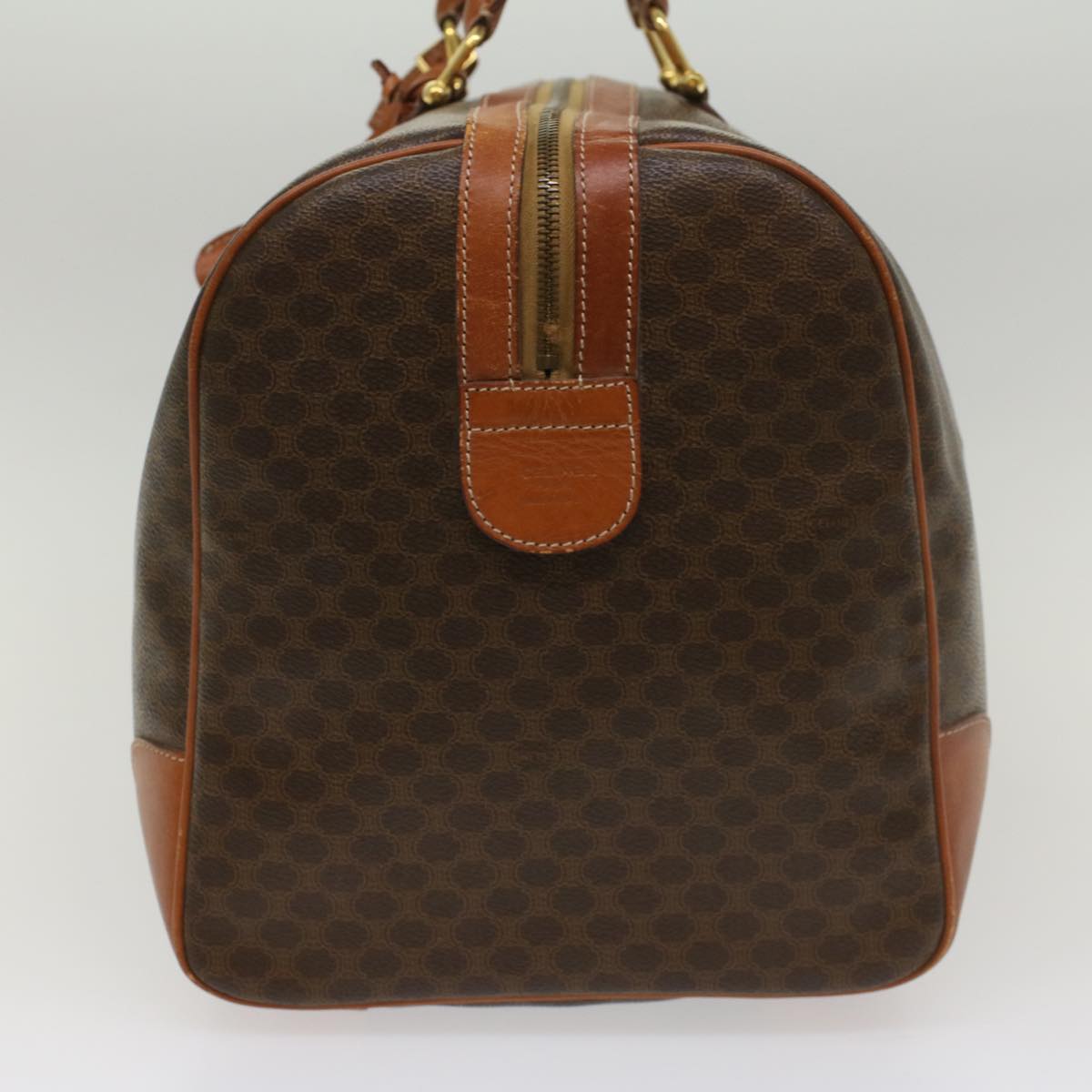 Luxury CELINE Macadam Canvas Boston Bag PVC Leather Brown 54831