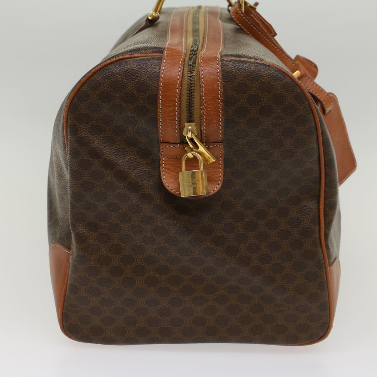 Luxury CELINE Macadam Canvas Boston Bag PVC Leather Brown 54831