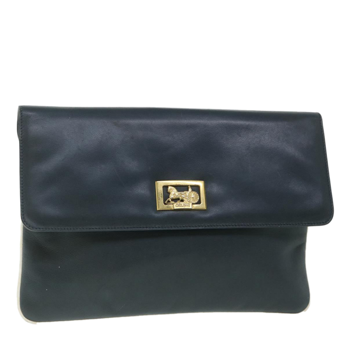 Luxury CELINE Horse Carriage Clutch Bag Leather Navy 54881