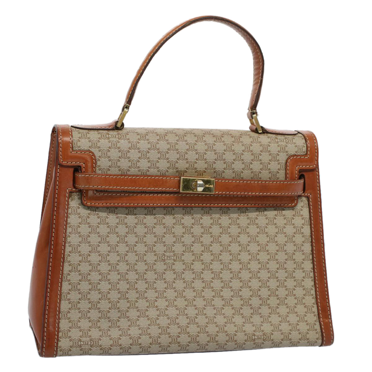 Luxury CELINE Macadam Canvas Hand Bag PVC Leather Beige Brown 54903