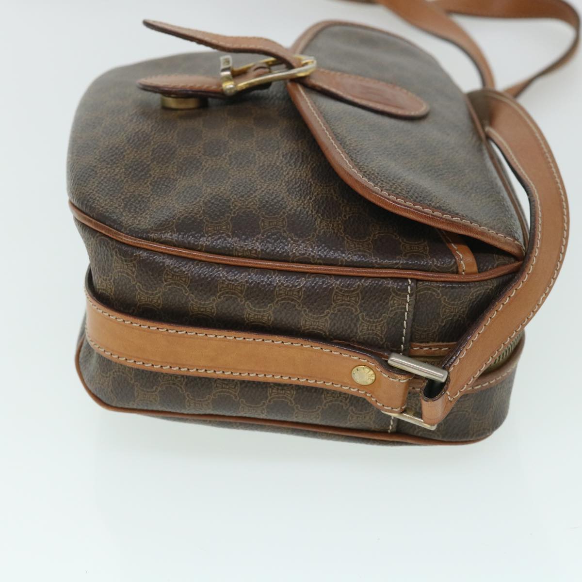 Luxury CELINE Macadam Canvas Shoulder Bag PVC Leather Brown 54913