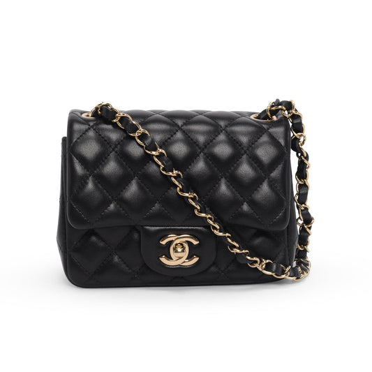 Chanel Black Quilted Lambskin Mini Square Flap Bag - Rovelle Bags