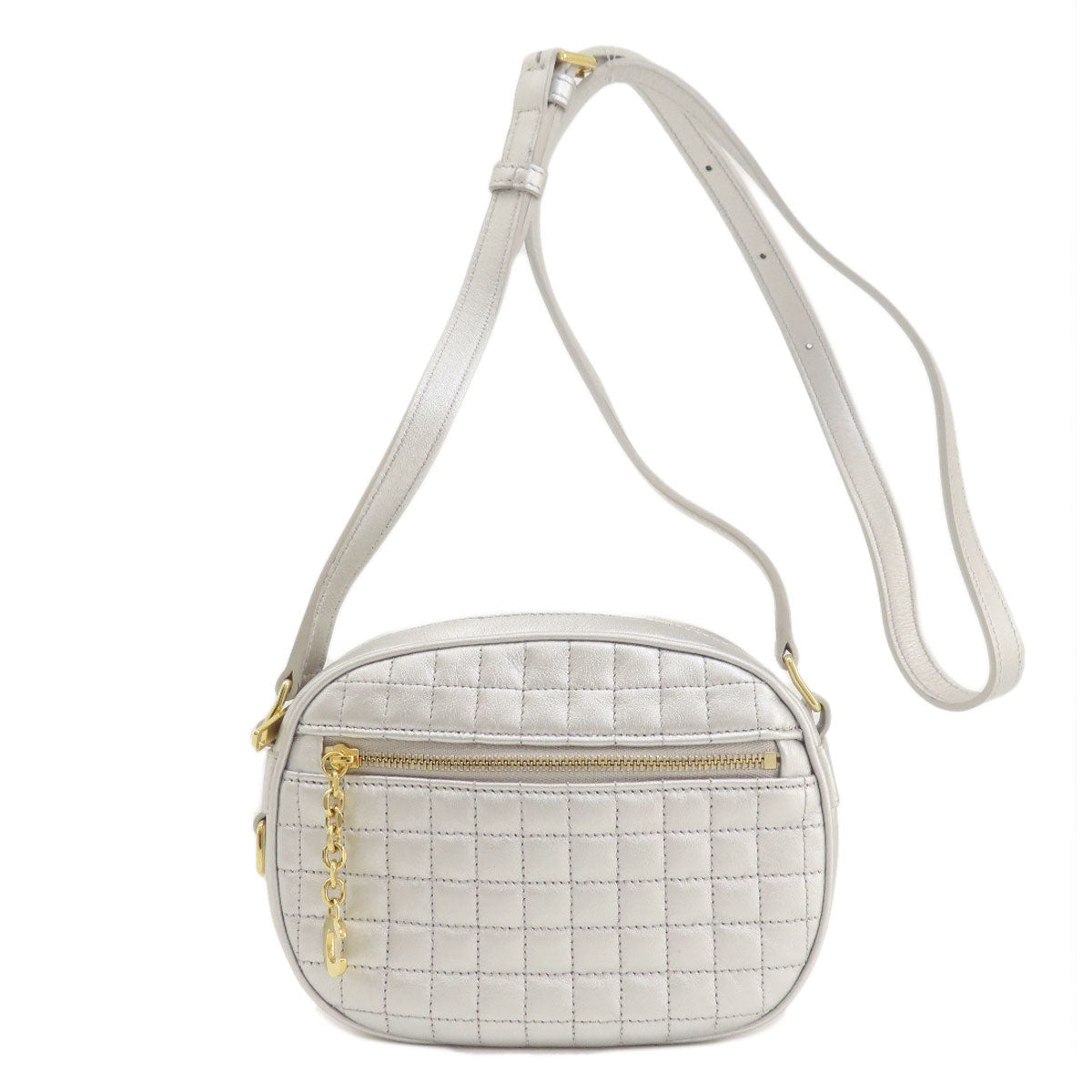 CELINE Shoulder Bag leather Silver Long shoulder Women