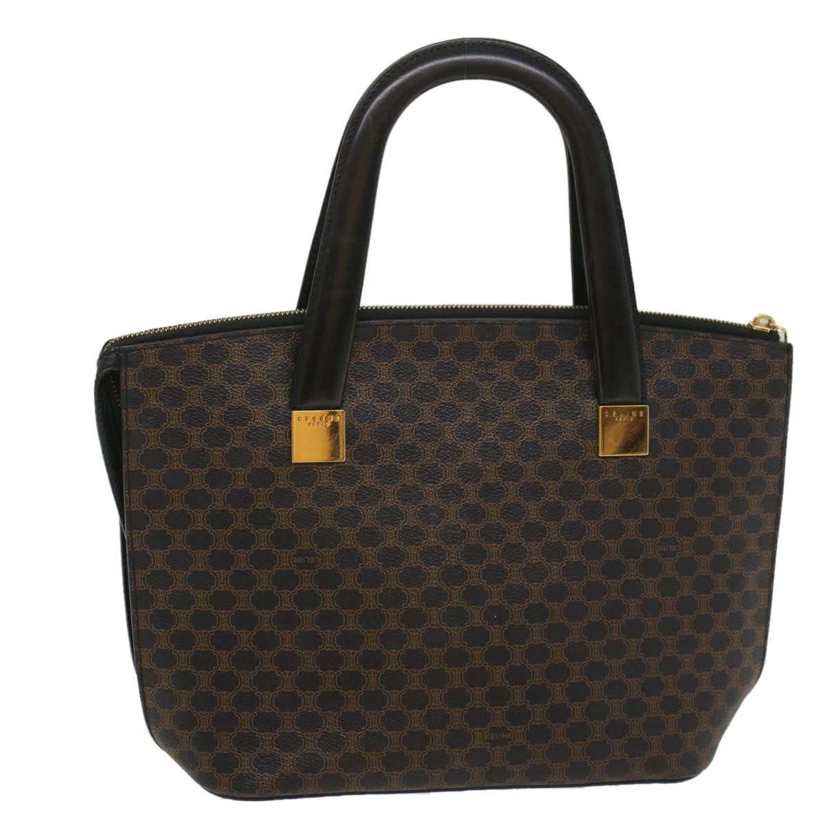 Luxury CELINE Macadam Canvas Hand Bag PVC Leather Black Brown 56309