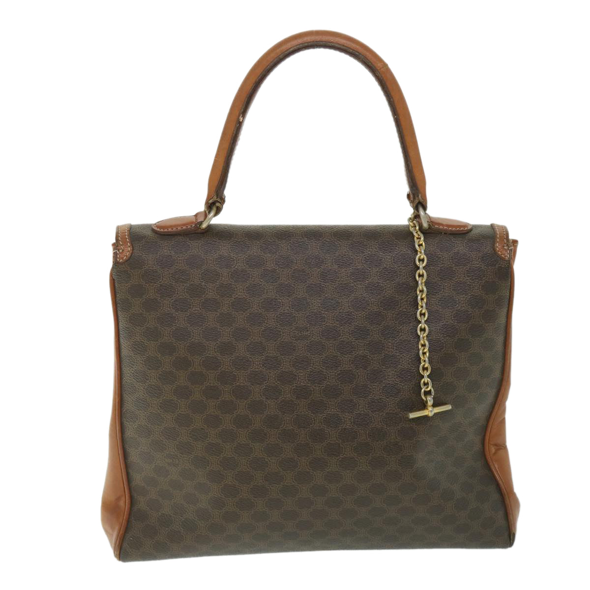 Luxury CELINE Macadam Canvas Hand Bag PVC Leather Brown 56385