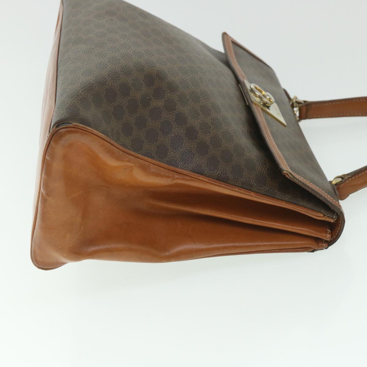 Luxury CELINE Macadam Canvas Hand Bag PVC Leather Brown 56385