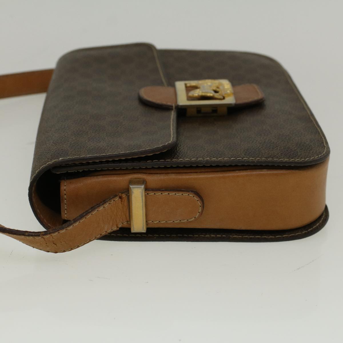 Luxury CELINE Macadam Canvas Horse Carriage Shoulder Bag PVC Leather Brown 56467