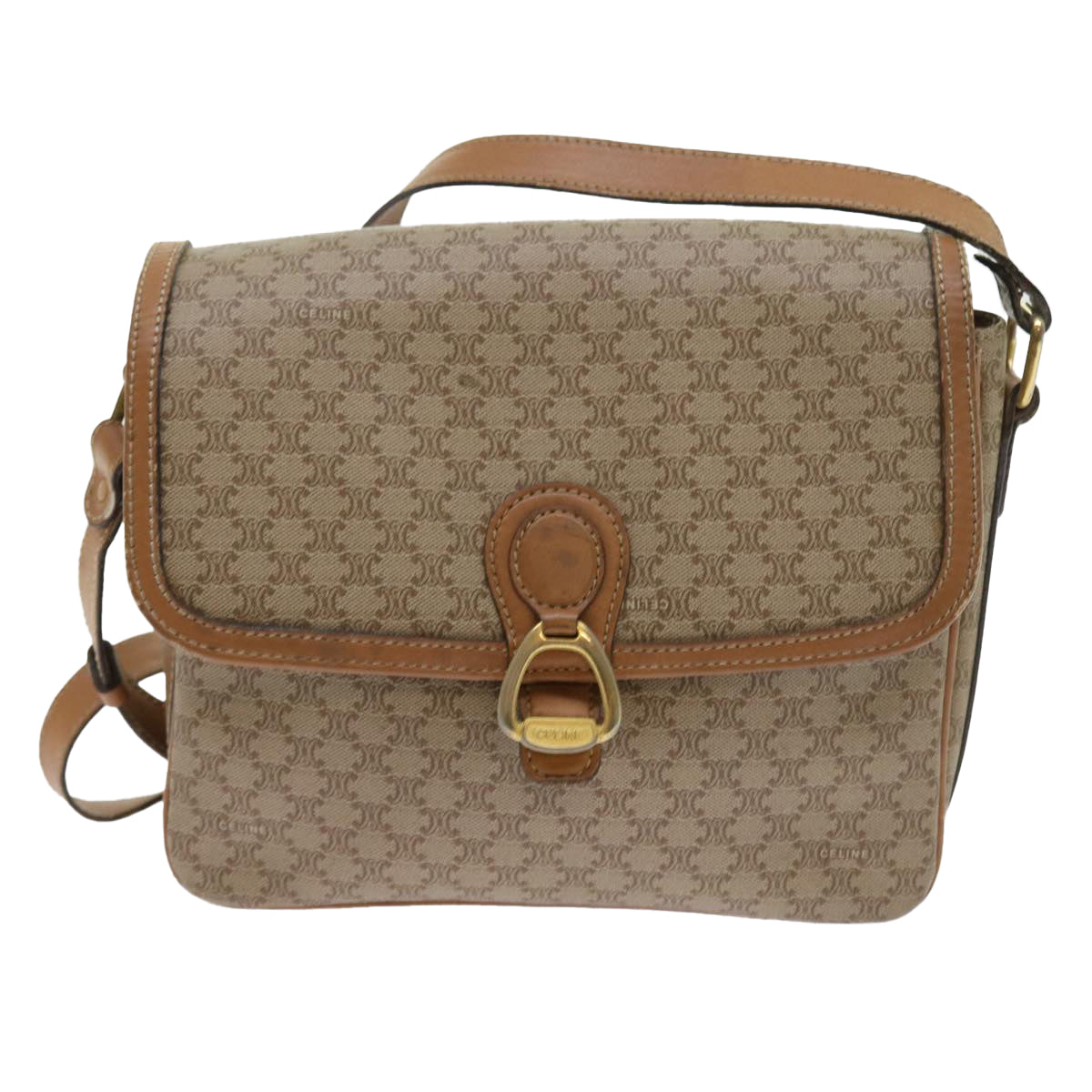 Luxury CELINE Macadam Canvas Shoulder Bag Beige 56701
