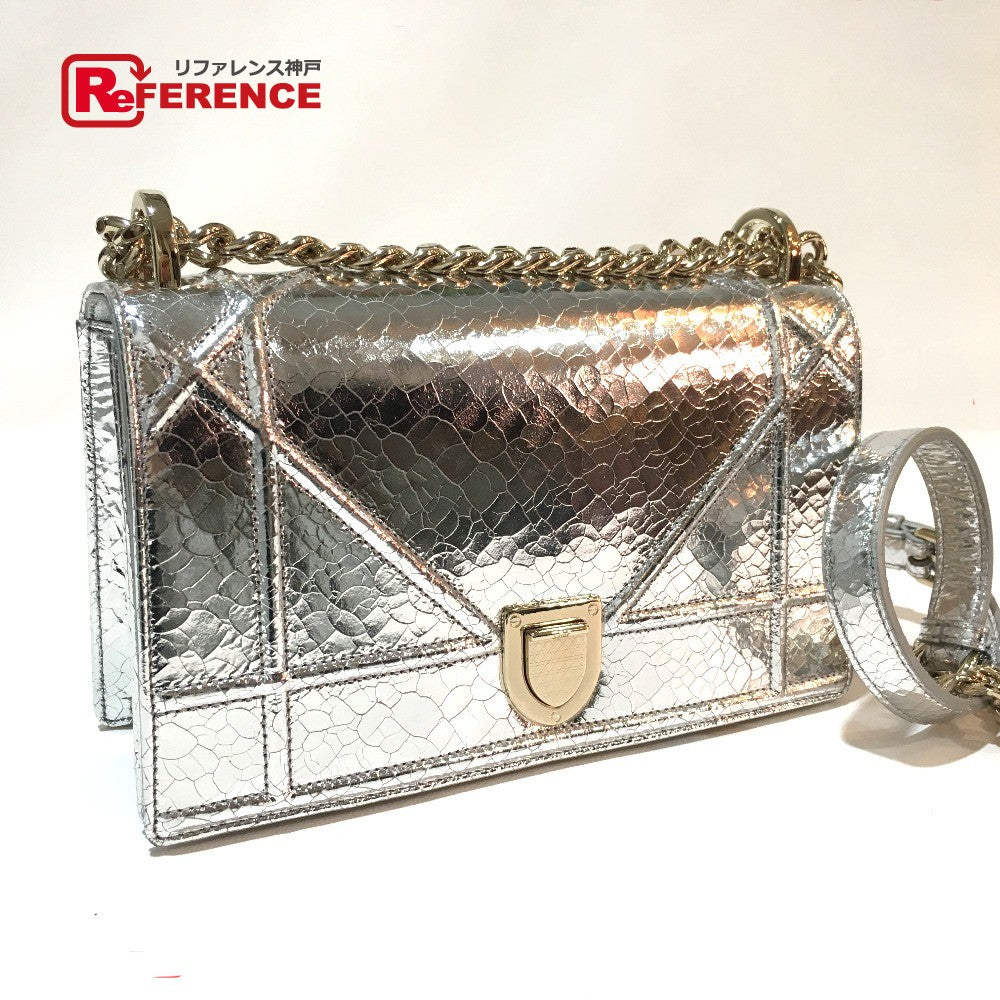 Dior Shoulder Bag leather Silver Small flap bag DIORAMA Women