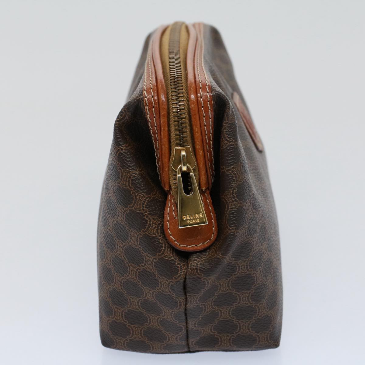 Luxury CELINE Macadam Canvas Pouch PVC Leather Brown 57303