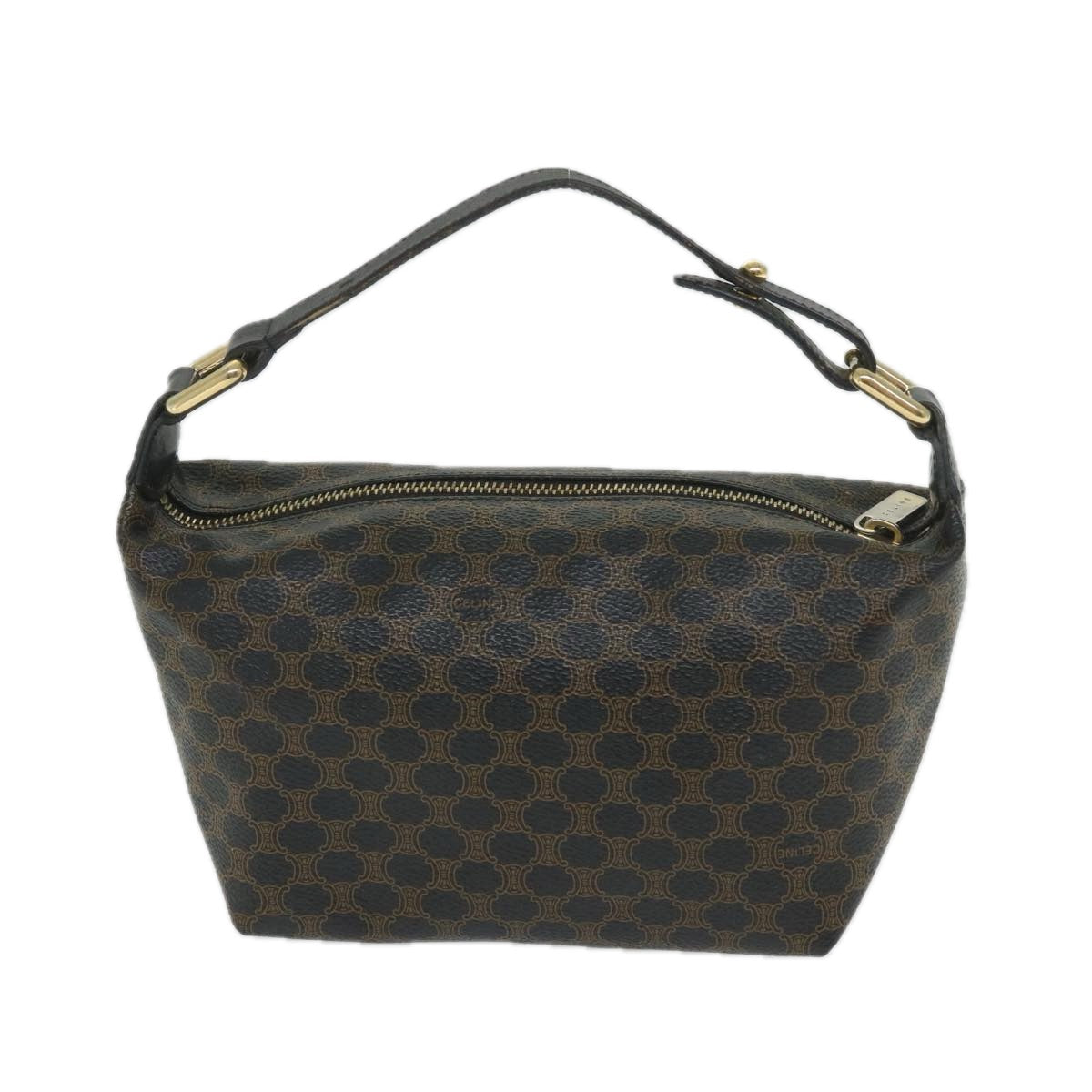 Luxury CELINE Macadam Canvas Hand Bag PVC Leather Black Brown 57309