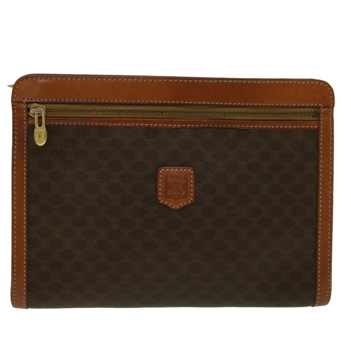 Luxury CELINE Macadam Canvas Clutch Bag PVC Leather Brown 57314