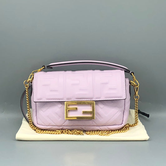 Fendi Light Purple FF Embossed Baguette Shoulder Bag