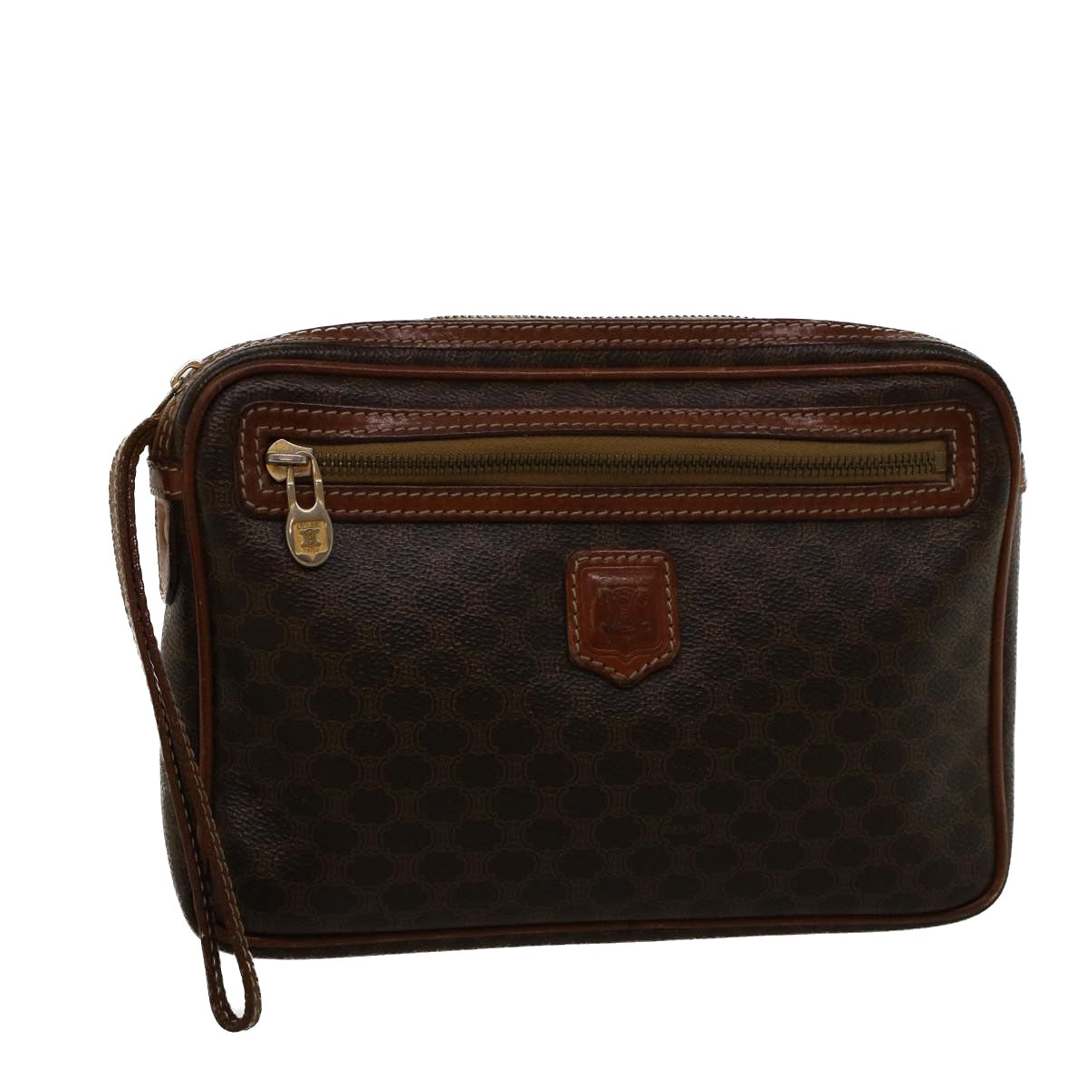 Luxury CELINE Macadam Canvas Clutch Bag PVC Leather Brown 57637