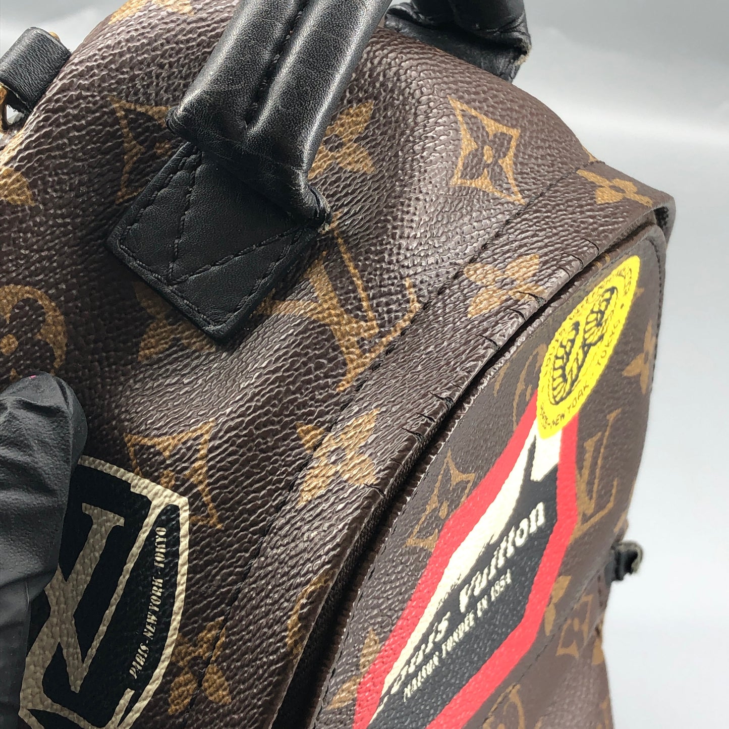 Louis Vuitton Mini Palm Springs Backpack World Tour Patch Monogram Canvas