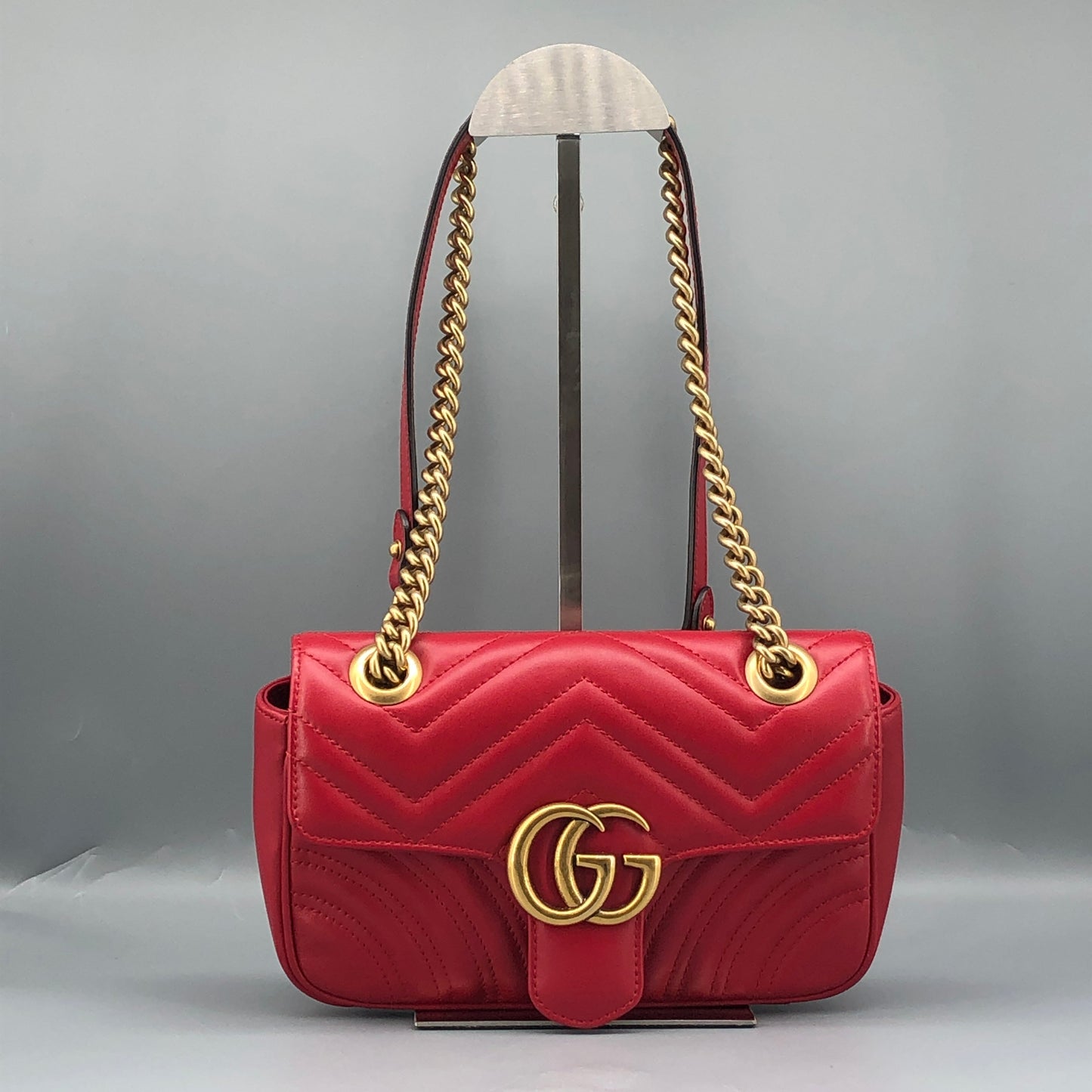 Gucci Red Quilted GG Marmont Chain Shoulder Bag