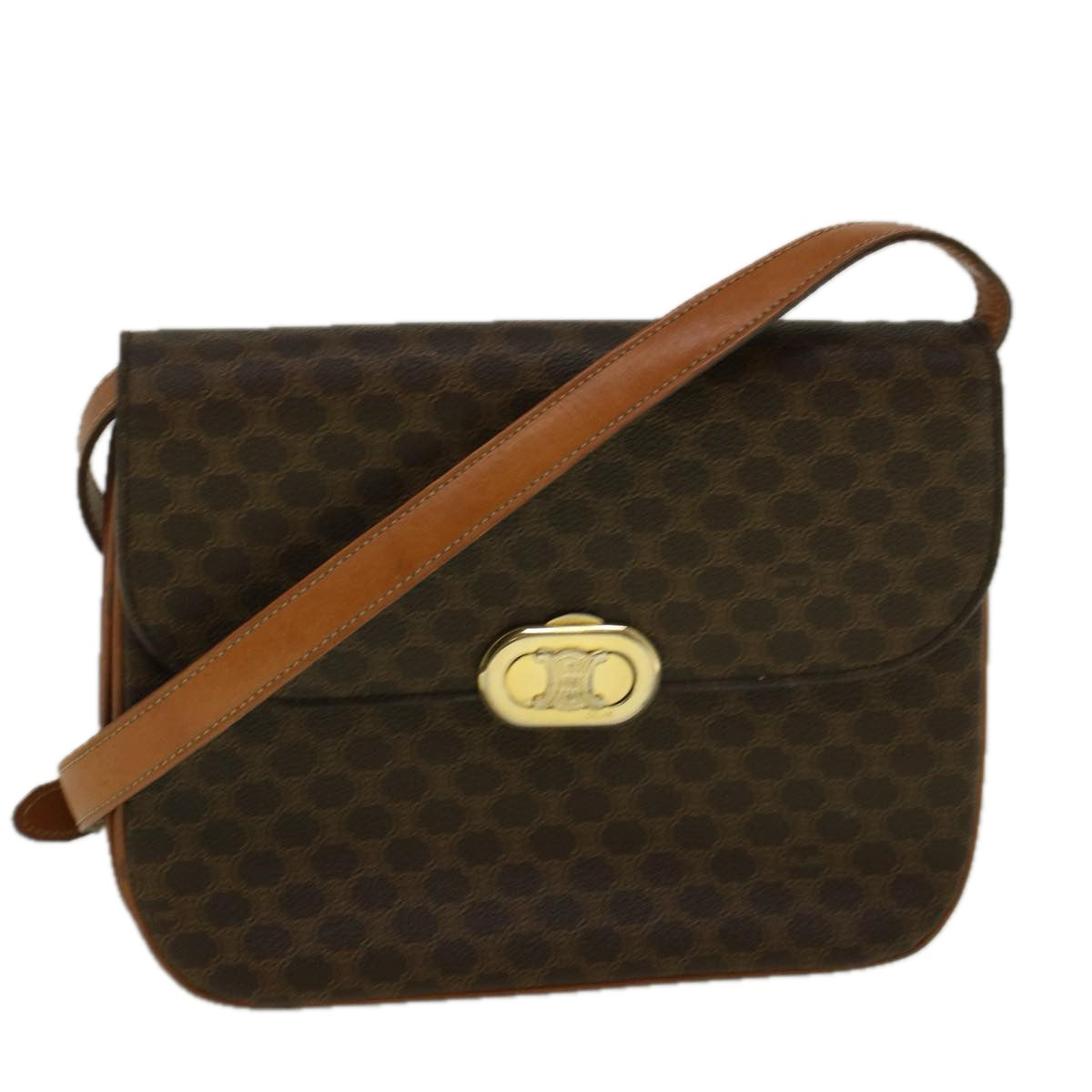 Luxury CELINE Macadam Canvas Shoulder Bag PVC Leather Brown 58671